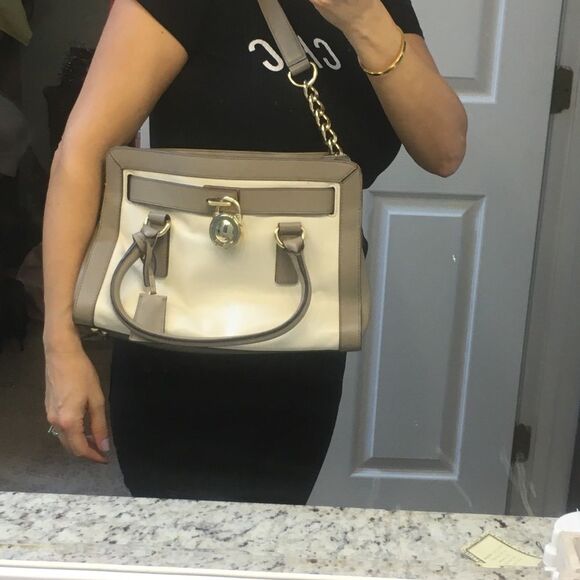 Genuine Michael Kors Hamilton Satchel Tote Taupe/Beige handbag shoulder bag - Picture 3 of 8